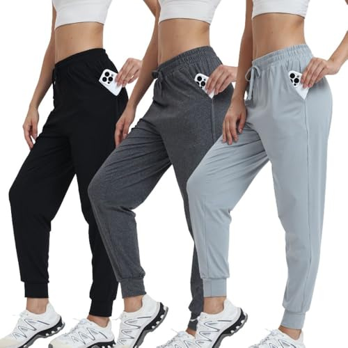 fovdtaa 3-Pack Sweatpants Jogging Pants Women Long Training Pants Fitness High Waist Sports Yoga Leisure Leisure Pants with Pockets