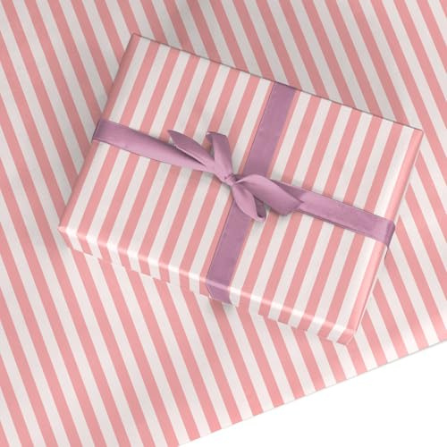 Pink Stripe Wrapping Paper - Premium Recyclable Gift Wrap for Christmas, Birthday, Mother's Day, Wedding, Baby Shower - Semi Gloss Sheets, FSC Certified, Made in the UK by Dyefor - 2 Sheets (50x70cm)