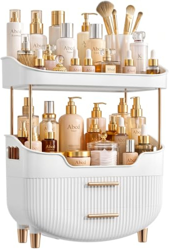 Boxaro Makeup Organizer,Skincare Cosmetics Storage Drawers,Portable | Versatile 4 Tiers Make Up Organisers for Vanity,Home,Bathroom Countertop,White