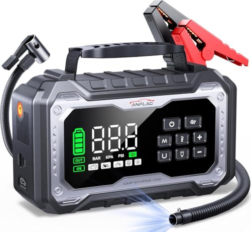8000A Jump Starter Power Pack with Air Compressor 160PSI & Blower, ANFLAG 12V Car Battery Booster Jump Starter (All Gas/14L Diesel) Portable Car Jump Starter Power Bank with Jump Leads/800LM Light