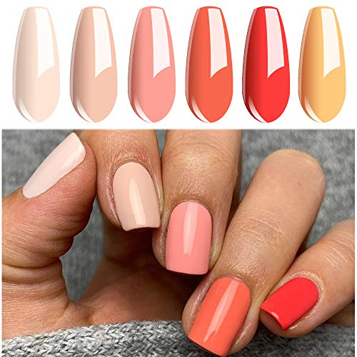 Vishine Vernis Gel Semi Permanent, Vernis à Ongles Lot de 6 Couleur Pêche Orange Nu UV LED Gel Polish Varnish Manucure Nail Art Coffret 8ml