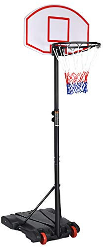 GOPLUS Panier de Basket Exterieur Réglable en Hauteur de 1,8 à 2m, Panier de Basket sur Pieds Mobile ave 2 Roues, Support de Basket Ball, Panneau et Arrière Solide, Base Stable pour Enfants et Adultes