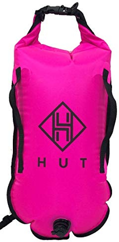 Hut Swim Bouée de Natation - 20L/28L Flotteur de remorquage et Sac étanche pour nageurs en Eau Libre, triathlètes, bouée de Natation de sécurité Haute visibilité, Deux Chambres à air.