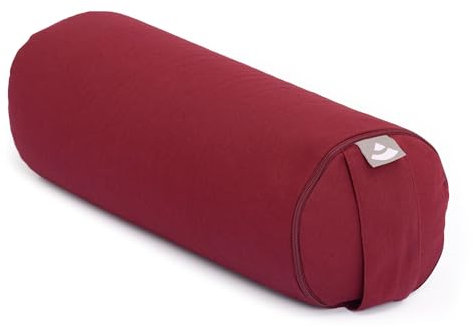 Bodhi Yoga Mini Bolster ECO | Ø 14 cm | 100% Bio-Baumwolle | Nackenrolle mit Buchweizenschalen | Yogabolster mit abnehmbarem und waschbarem Bezug | Yogarolle für Meditation | Bordeaux