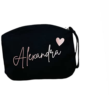 minimutz Schminktasche für Mädchen mit Name | Motiv kleines Herz inkl. Namensdruck | Personalisierte Schminktasche Ordnungshüter Damen Mädchen (M, Schwarz)