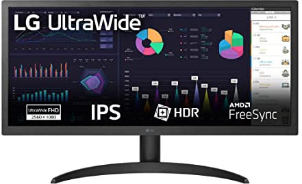 LG 26WQ500 Monitor 26 FHD UltraWide LED IPS HDR 10, 2560x1080, 1ms, AMD FreeSync 75Hz, HDMI 2.0 (HDCP 2.2), AUX, Flicker Safe, Nero