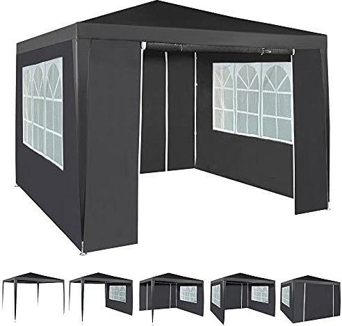 Event Gazebo with 4 Side Panels, Outdoor Waterproof Party Tent Marquee with Coated Steel Frame (Grey, 3X3M)