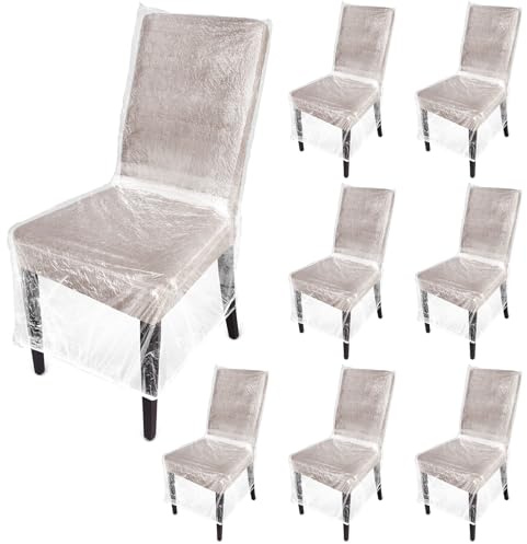 Remagr 8 Pcs Plastic Dining Chair Covers Protectors Clear Protector Waterproof Seat Cover, Fit W/21 x D/20 Inch