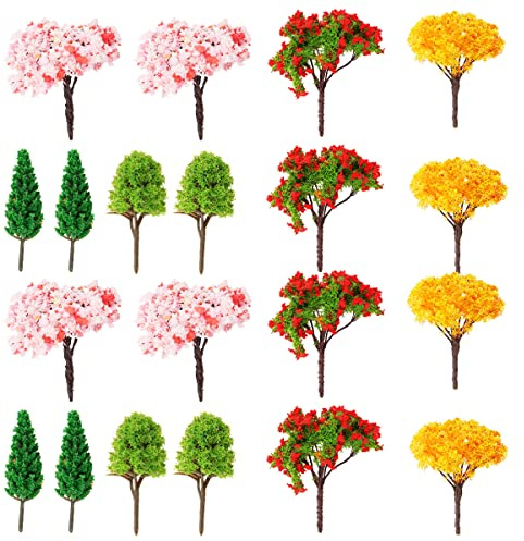 ANCLLO 20 Pezzi Albero Modello in Miniatura Treno Paesaggio Alberi di plastica di 5 Forme per progetti, boschi paesaggi Fai da Te Edificio Ufficio casa Sabbia Decorazioni per la tavola (6-6,5 cm)