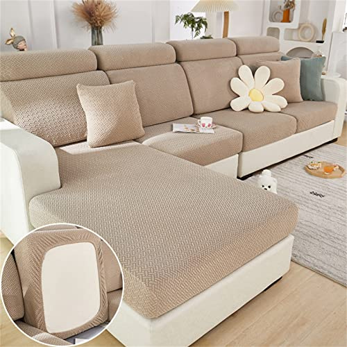 MINGPINHUIUS Soft Stretch Sofa Seat Cushion Covers Light Coffee, 1 Seater | 360-degree Fully Covered Elastic Band Corner Sofa Cover, L Shape Sofa Cover Washable, Sofa Cushion Covers for Chaise Sofa
