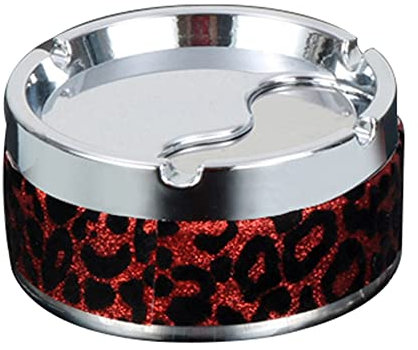 Portable Cendrier avec Couvercle Rotatif, Asudaro Cendrier De Voiture en Acier Inoxydable Léopard Cendrier Rond Cendrier avec Couvercle Cendrier de Bureau Cendrier De Voiture Multifonctionnel