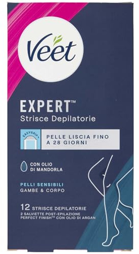Veet Expert Strisce Corpo e Gambe Pelli Sensibili, 6 x 2 strisce