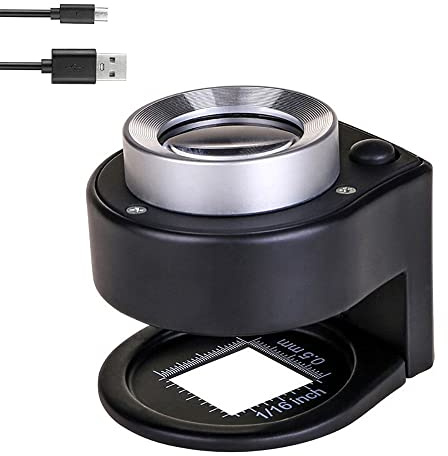 Bysameyee Loupe de bijoutier rechargeable à main avec lumière - Loupe en métal - 6 LED - Échelle pliable - Boucle oculaire pour textiles optiques, bijoux, pièces de monnaie, timbres