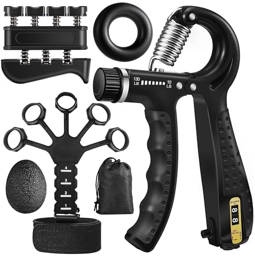 WATMAID Grip Strength Trainer Kit (5 Pack) Adjustable Resistance Hand Gripper,Finger Exerciser,Hand Extension Exerciser,Stress Relief Ball and Forearm Workout Ring for Muscle Building Injury Recover (Black)