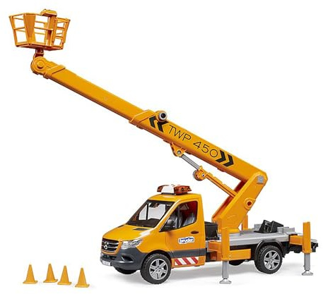 bruder 02679 - MB Sprinter con góndola y módulo de luz y sonido - 1:16 Vehículos de construcción, Furgonetas, Camiones, Trabajadores de la construcción, Juguetes a partir de 4 años