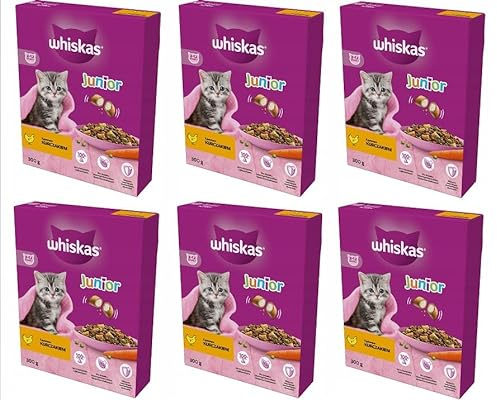 Whiskas Junior Trockenfutter für Kätzchen (2-12 Monate) mit Huhn 6er Pack (6 x 300 g) im Karton