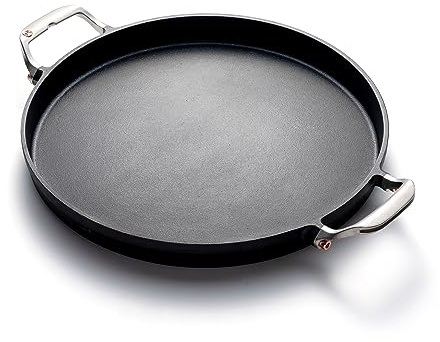 Outset Grill Paella and Deep Dish Pizza Pan, Cast Iron BBQ Pan with Handles, 18.15” x 14.11” x 1.25