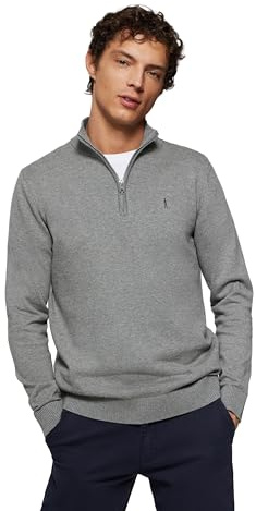 Polo Club Jersey con Cierre de Media Cremallera y Cuello Alto - Jersei con Logo Bordado para Hombre - Suéter Manga Larga 100% algodón