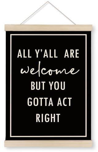 HRQKO Funny Welcome Sign Wall Decor Poster Hanger Frame, Door Signs Posters Wall Art With Wooden Frames, All Y'all Are Welcome Wall Hanging Banner Decor for Home Living Room Entryway, 12x16 Inch