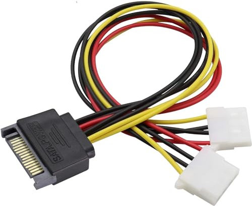OOBRAN Cables 4 Pin Molex to Dual SATA Power Y-Cable Adapter 15pin Sata LP4 Moles - 18cm