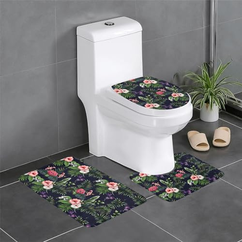 Ztkub Juego de alfombras de baño con estampado floral de 3 piezas, juego de alfombrillas de baño con alfombrilla de inodoro en forma de U