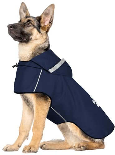 BiPawTi Hunde Regenmantel Große Hunde, Wasserdicht Regenmantel Hund Bekleidung mit Reflektierenden Kapuze & Verstellbarer Klettverschluss - Ultraleicht Hunderegenmantel für Spaziergänge (L | Blau)