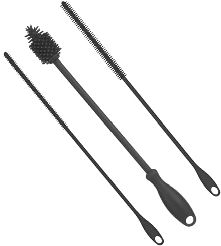 3 Uds Juego de Limpiador de Pajitas y Cepillo para Botellas, Sin BPA Cepillo para Pajitas de Silicona Cepillo de Limpieza de Botellas con Orificio para Colgar para Vasos Tarros (Gris Oscuro)