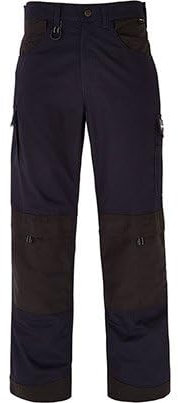 TROJAN Tradesman Work Trousers with Holster & Kneepad Pockets, Navy/Black, Cordura Reinforced, Multi-Pocket, Durable Polyester Cotton, Mens 40R