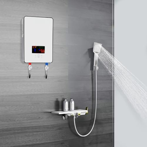 Mini Warmwasserbereiter Elektrischer Klein Durchlauferhitzer Instant Einstellbare Klein Elektro Durchlauferhitzer Instant für Küchen Bäder Restaurants Hotels LED 6500W 220V Weiß