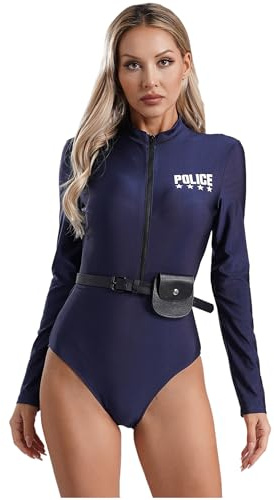 Eandarui Polis overall dam polis kort jumpsuit ståkrage byxkostym kortärmad sparkdräkt med bälte plånbok cop outfit säkerhet