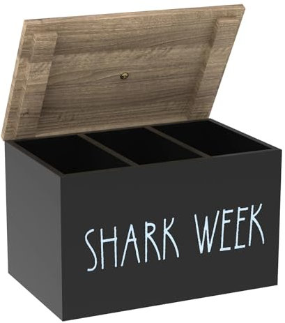 Sanitary Towel Storage Box/Tampon Holder | Fashionable Shark Week Wooden Feminine Product Organizer with 3 Compartments | Discreet & Stylish for Women & Girls [BLACK]