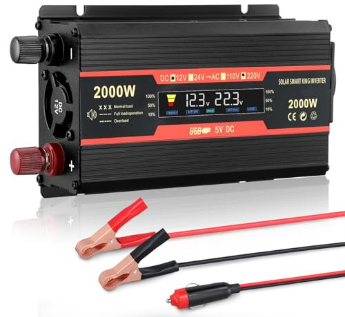 Power Inverter Transformador 2000W,Convertidor De Voltaje,Transformador De Voltaje 12V 230V,Avec Allume Cigare Premio,2 Puerto USB,Power Inverter para Automóvil