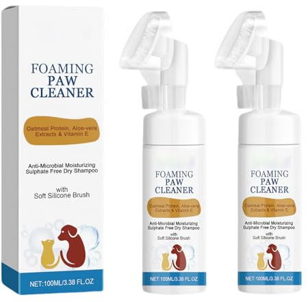 Schaum Pfotenreiniger für Hunde, 200ml Hundepfoten Reiniger ohne Wasser, Hundezubehör Pfotenreiniger Hundepflege mit Hundepfotenbürste, Pfotenschaum Reiniger für Hunde Reinigung & Pflege (2B)
