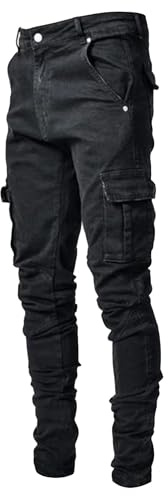 Vaqueros Cargo Ajustados, elásticos y Rotos para Hombre: Pantalones de Mezclilla de Pierna cónica con Bolsillos para Ropa Informal Calle.