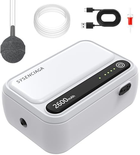 Aquarium Air Pump-Portable Air Pump for Outdoor Fishing, Rechargeable Aerator for Bait Bucket & Backup for Aquarium Fish Tank, Battery Powered Bubbler (1 Outlet 2600mAh)