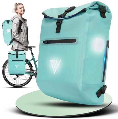 MIVELO 3in1 Fahrradtasche für Gepäckträger - Fahrrad Tasche Rucksack mit gepolstertem Laptopfach - Gepäckträgertasche hinten 100% wasserdicht mit Reflektoren (Aqua, 20 Liter)