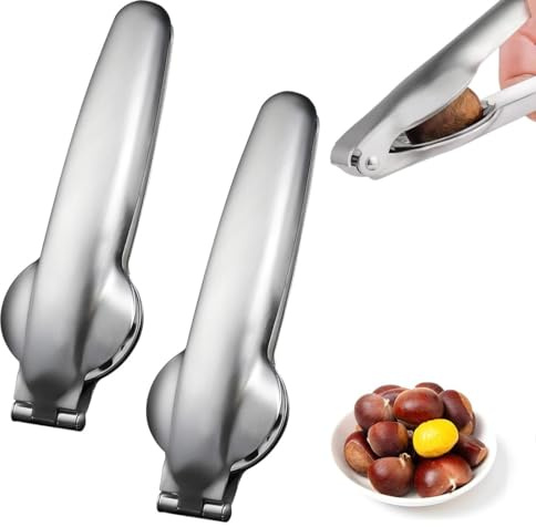 THQAE Set de 2 Abridor Castañas, Cortador de Castañas, Corta Castañas, Abre Castaña, Cascanueces Acero Inoxidable, Pinzas para Castañas, Chestnut Cutter Opener, Herramientas de Cocina