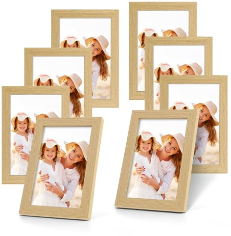 Halinuia 8 Pezzi Cornici 10x15 cm, Portafoto da Parete e da Tavolo, Multiplo Cornici da Muro, Set Appendi Foto Decorazione per Casa Ufficcio Camera Soggiorno
