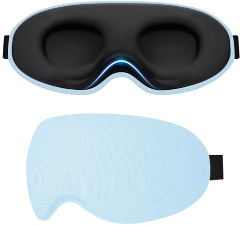 Gritin Mascherina per Dormire per Donna e Uomo, 3D Mascherina Maschera Occhi per Dormire per Bloccare la Luce, Pressione Zero, Design Ergonomico, Ultra Morbido e Confortevole-Azzurro