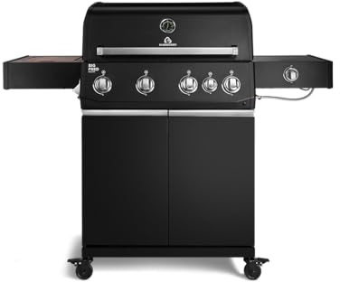 BURNHARD® Gasgrill 4-Brenner, 21,2 kW Gesamtleistung, Infrarot-Keramikbrenner, Seitenkochfeld, Edelstahl, Gussrost, große Grillfläche, Piezo-Zündung – Big FRED Deluxe
