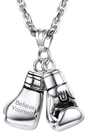PROSTEEL Herren personalisiert Halskette Edelstahl Boxhandschuhe Handschuhe Anhänger mit 60cm Singapurkette Trendig Sportliche Name Gravur Boxing ModeSchmuck Accessoire für Jungen Männer