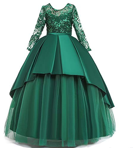 MYRISAM Filles Appliques Dentelle Robe de Première Manches Longues Princesse de Demoiselle d'honneur Robe de Mariée Soirée d'anniversaire Baptême Carnaval Noël Fête Bal