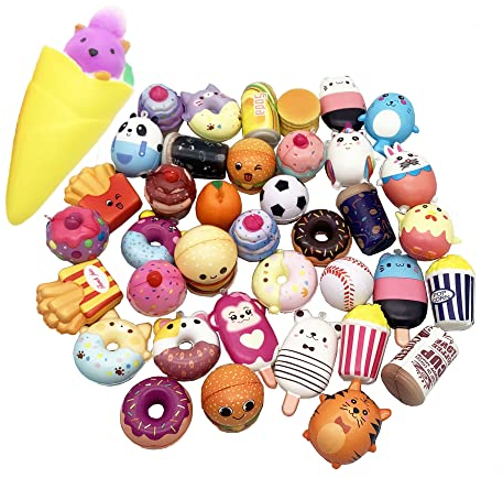 Aqueens 30 Stück Squishies Sets langsam aufsteigend Kawaii niedlich zufälliger Kuchen Brot Panda Brötchen Cartoon Serie Stressabbau Spielzeug Katze Random Squishy Schütteln Sie kleine Drücken