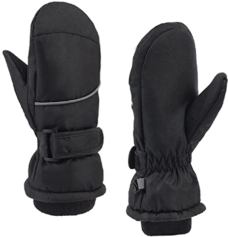 TRIWONDER Kinder Skihandschuhe, Snowboard Handschuhe, wasserdichte und Winddichte Schneehandschuhe, Winter Fäustlinge für Junge Mädchen 3-9 Jahre alt (Schwarz, 7-9 Jahre alt)