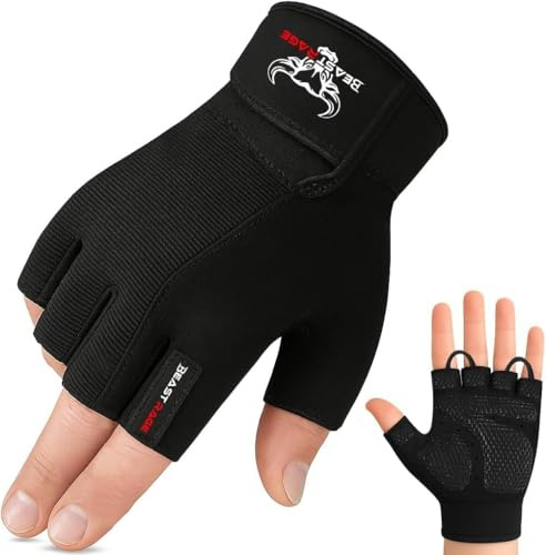 BEAST RAGE Gym Gloves Weight lifting Gloves Training Anti Slip Padded Palm Half Finger Powerlifting Workout Exercise Gloves for Men and Women