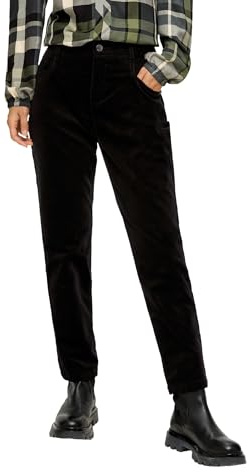 s.Oliver Pantalon en Velours côtelé, Coupe décontractée, Noir, 34W x 32L Femme