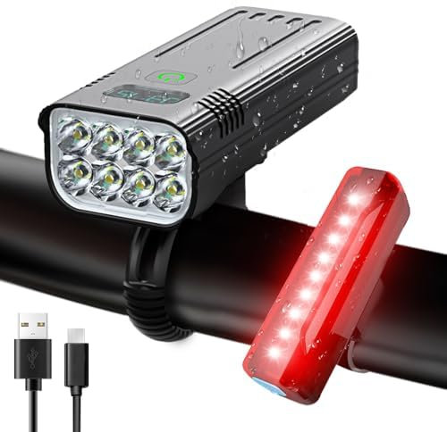 Victoper Lumiere Velo,Éclairage Vélo Avant Et Arriere,2025 Mise à Niveau 8000 Lumens 8 LED Lampe 5+5 Modes Velo LED Puissantes IPX 5 Étanches USB Rechargeables Convient à la Plupart des Bicyclette