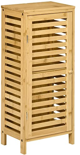 kleankin Armadietto Bagno in Bambù con Ripiano Interno Regolabile e Porta a Feritoia, 30x19.9x70 cm, color Legno