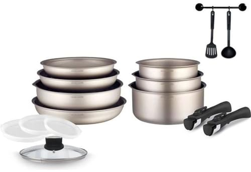 Arthur Martin AM133CH Batterie de cuisine amovible 15 pièces Aluminium revêtement anti adhérent Poignée amovible tous feux dont induction