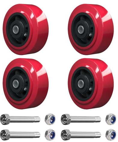 LONGRUNFORU 5 x 2 Heavy Duty Polyurethane Caster Wheel Replacement (Set of 4– 3200 lbs Total Capacity), Thick Polyurethane Tread on Polyolefin core with Roller Bearing-Higher Load, Non-Marking
